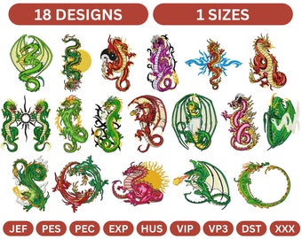 Dragon Embroidery Design Bundle, 8  Formats, Instant Download