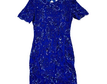 Robe cocktail Adrianna Papell VTG en soie, perles et paillettes, taille 6