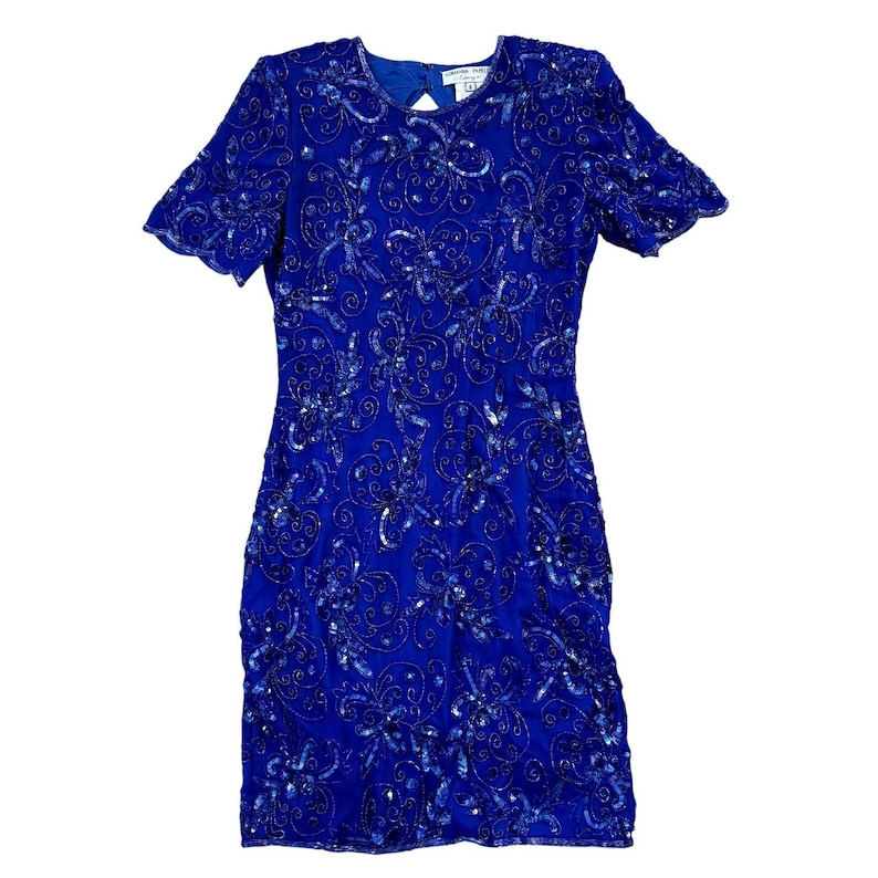 VTG Adrianna Papell Dress Silk Beaded Sequin Cocktail Size 6 image 1