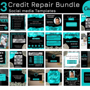 Credit repair flyer bundle, Credit repair marketing, Content, Social Media Post, Quotes, Blue, Teal Black