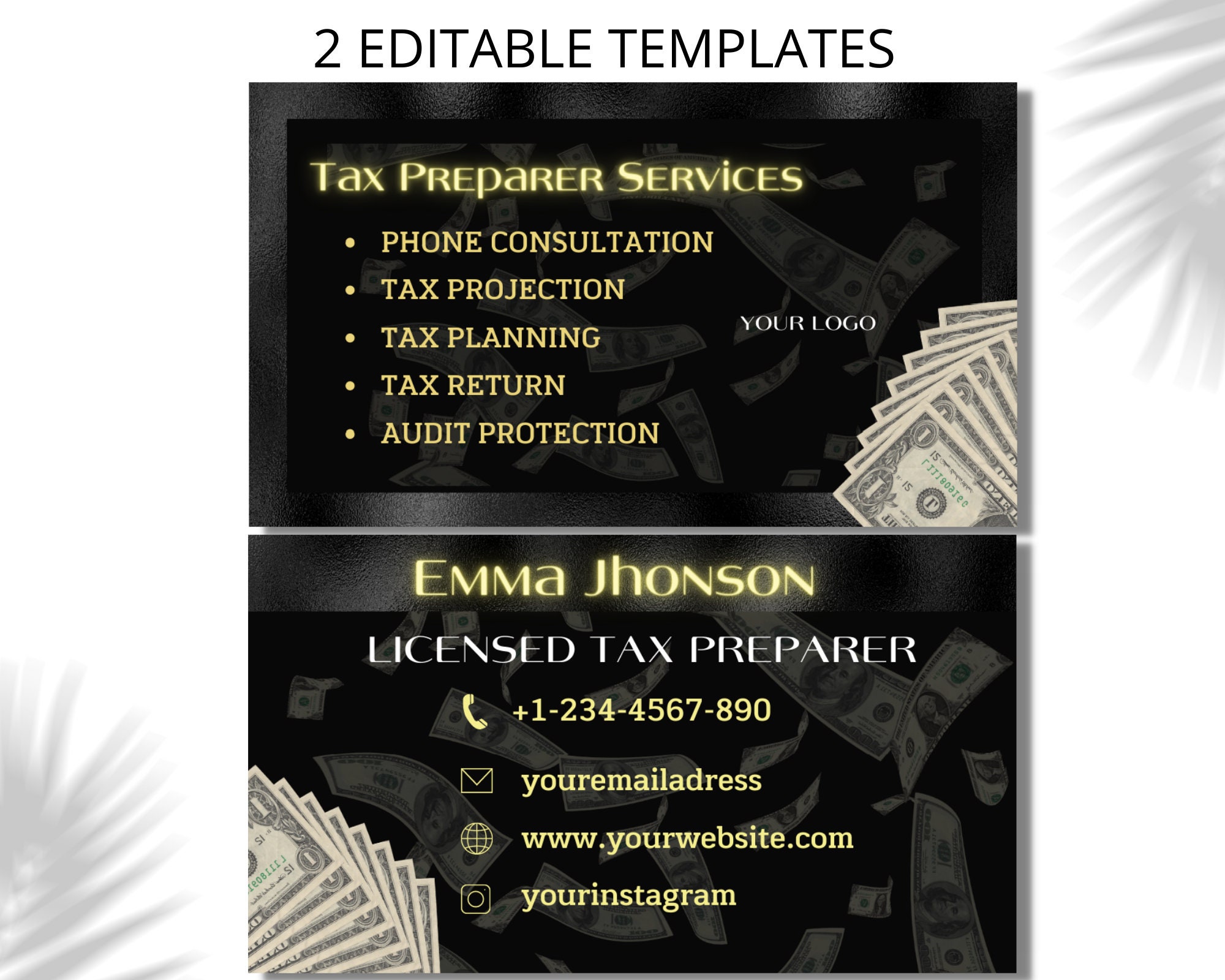 Tax Preparer Business Card, Black Tax Prep Business Card Template