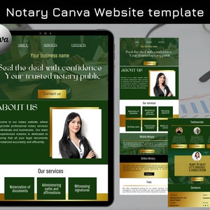 Strona internetowa notariusza, Strona docelowa notariusza, Strona internetowa notariusza Canva, Strona internetowa notariusza publicznego, Notariusz mobilny, Zielony