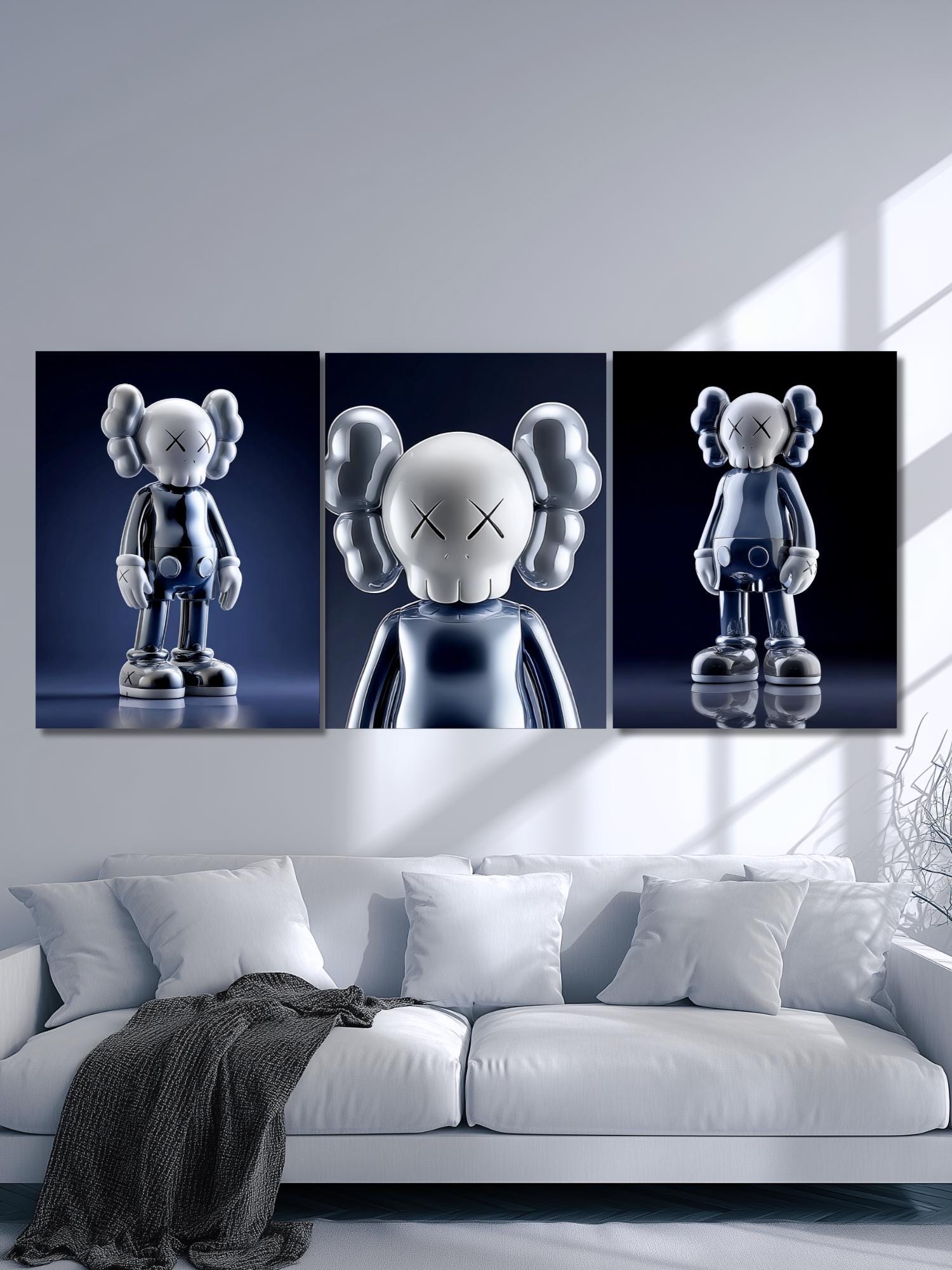 Kaws Poster Set of 3 Boys, Dark Blue Kaws Prints, Hypebeast Room