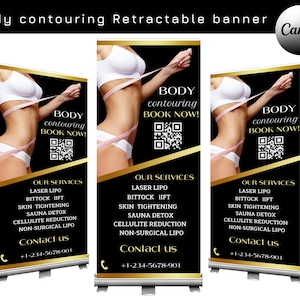 Body Sculpting Retractable banner template, Body Contouring  Black Gold