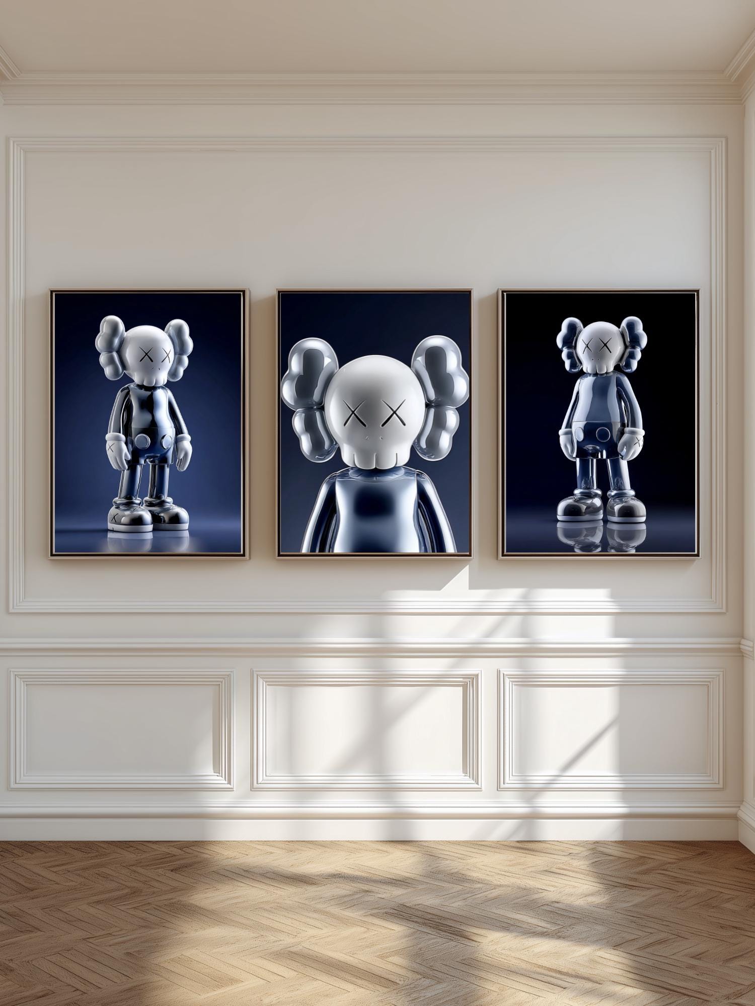 Kaws Poster Set of 3 Boys, Dark Blue Kaws Prints, Hypebeast Room
