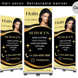 Hair retractable banner template, Hairstylist Roll up banner, Canva Retractable Banner, Wig