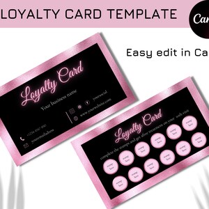 Loyalty card template pink black, Business Loyalty card stamp rose