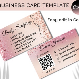 Körperkontur Visitenkarte, Body Sculpting Visitenkarte mit QR-Code, Beauty Spa Karten, bearbeitbare Canva Vorlage
