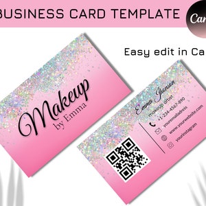 Business card with qr code Hot Pink sparkle, QR code business card template editable in canva