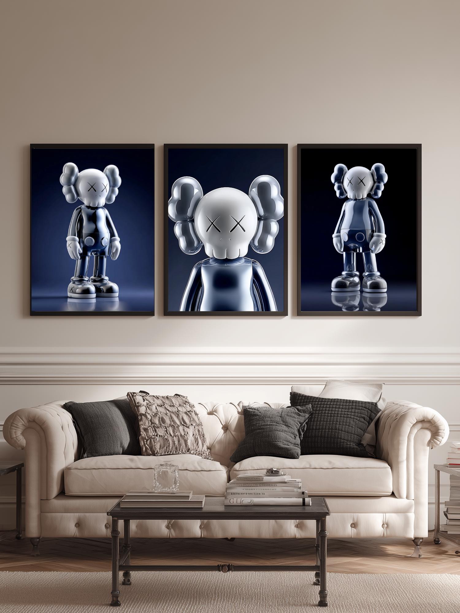 Kaws Poster Set of 3 Boys, Dark Blue Kaws Prints, Hypebeast Room