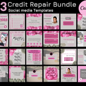 Credit repair flyer Pink Gray, Credit repair social media post, Credit repair marketing, Credit repair instagram, Glam
