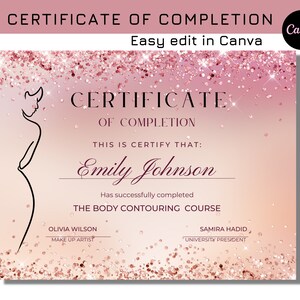 Body contouring certificate of completion template, Body sculpting diy certificate template, Fitness certificate, Rose Gold