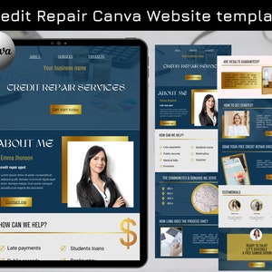 Credit repair canva website template blue
