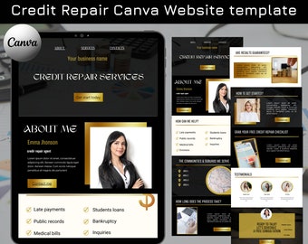 Credit Repair Website, Black Gold Canva Template (Digital Download)