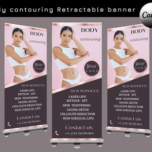 Body Sculpting retractable banner template, Body contouring banner template, Rose Gold