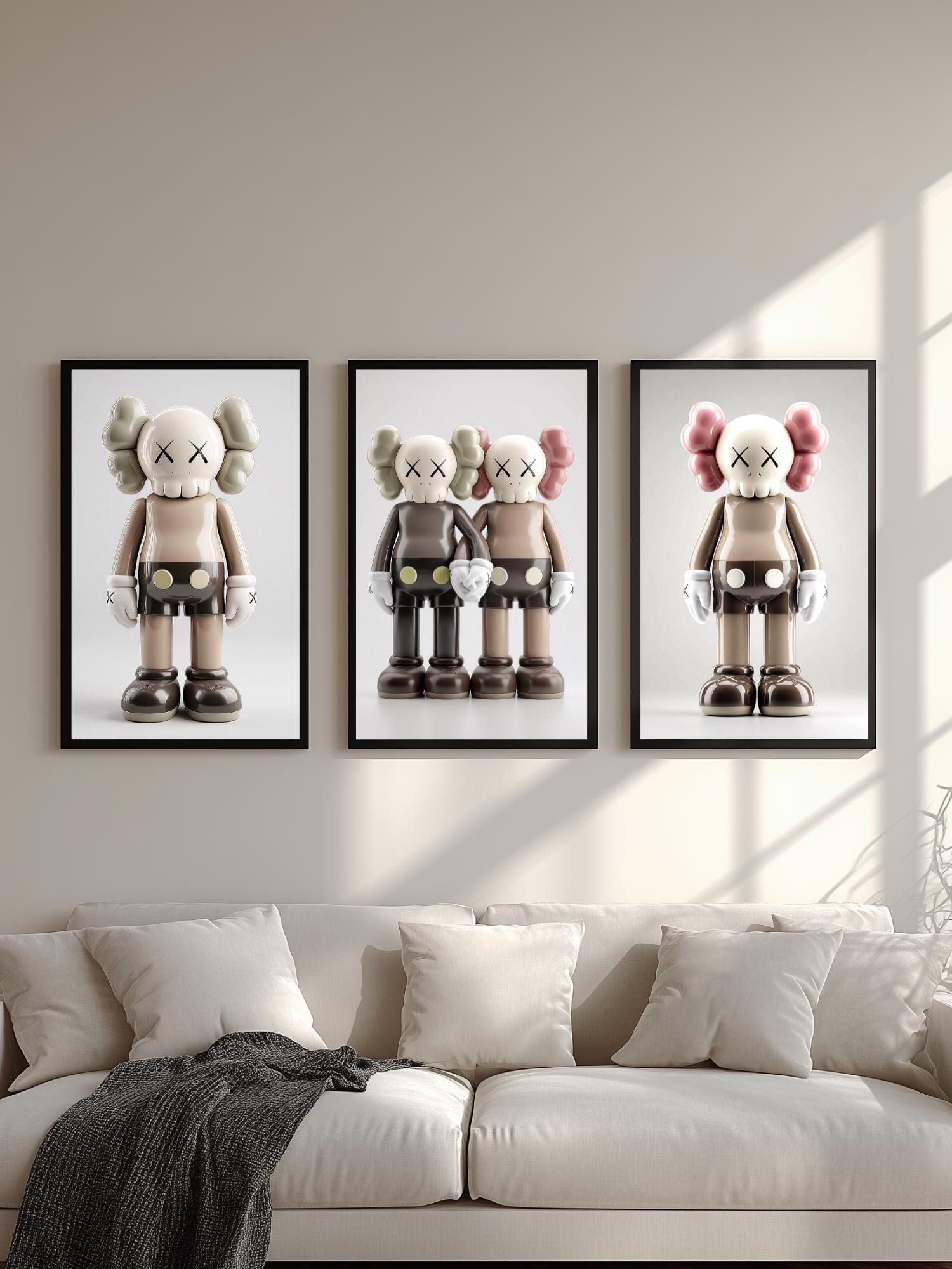Kaws Family Poster Set: Beige Hypebeast Figure Wall Art (digital