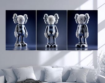Blue KAWS Poster Set of 3, Hypebeast Wall Art (Digital Download)