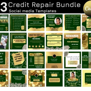 Credit Repair Instagram, Credit repair flyer bundle, Credit repair post templates, Social media Credit Expert, Green Gold