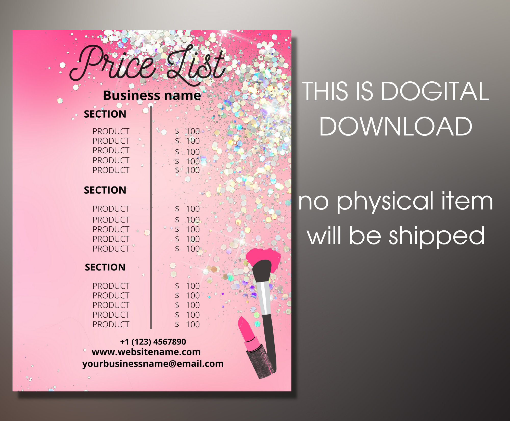 Makeup Artist Price List Template Pink, Beauty Salon Pricelist Editable 