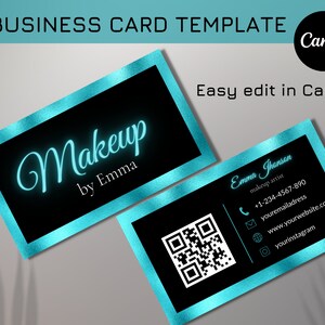 Modèle de carte de visite de code QR, carte de visite bleue, carte de visite avec code qr noir bleu