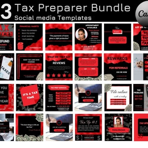 Tax Preparer Instagram, Tax Prep Flyer, Tax Prep bungle, Black Red, Tax Social Media Post template