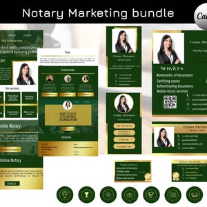 Notary Branding Bundle, site Web Notary Public Canva, modèle de marketing notaire, lien dans la bio, notaire mobile