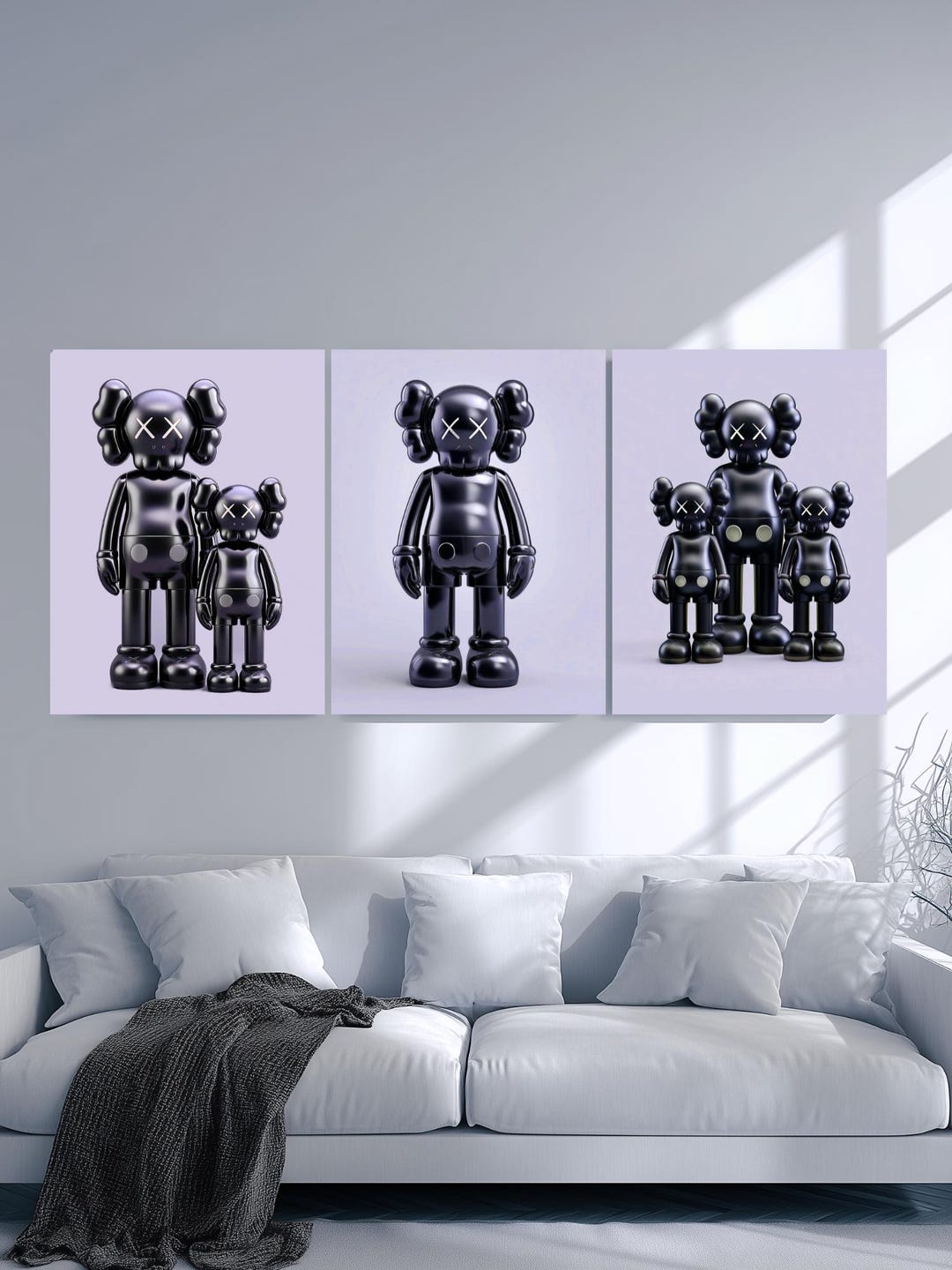 KAWS Poster Family Black Purple, Set of 3, Hypebeast Figure Wall