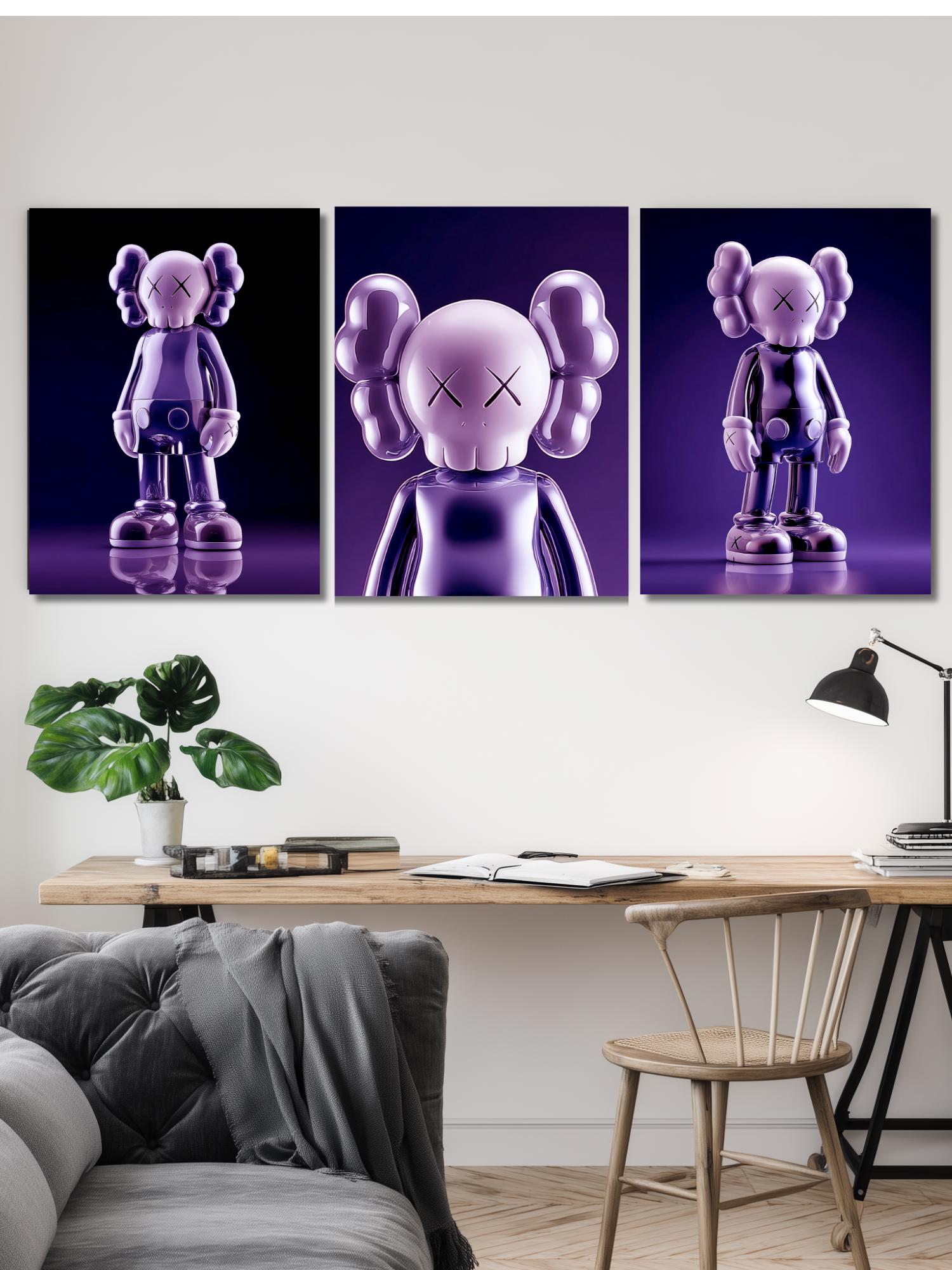 Kaws Purple Poster Set, Minimalist Pop Art Prints (digital