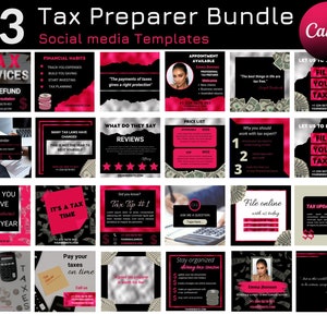 Tax Preparer bundle, Tax Preparation Post, Tax Prep flyer,  Tax Instagram,Black, Silver, Pink, Glam