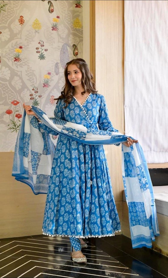 Diwali Special Party Wear Printed Anarkali Kurti Palazzo With Dupatta Set,  Women Salwar Kameez & Dupatta, Indian Wedding Designer Gift Dress 