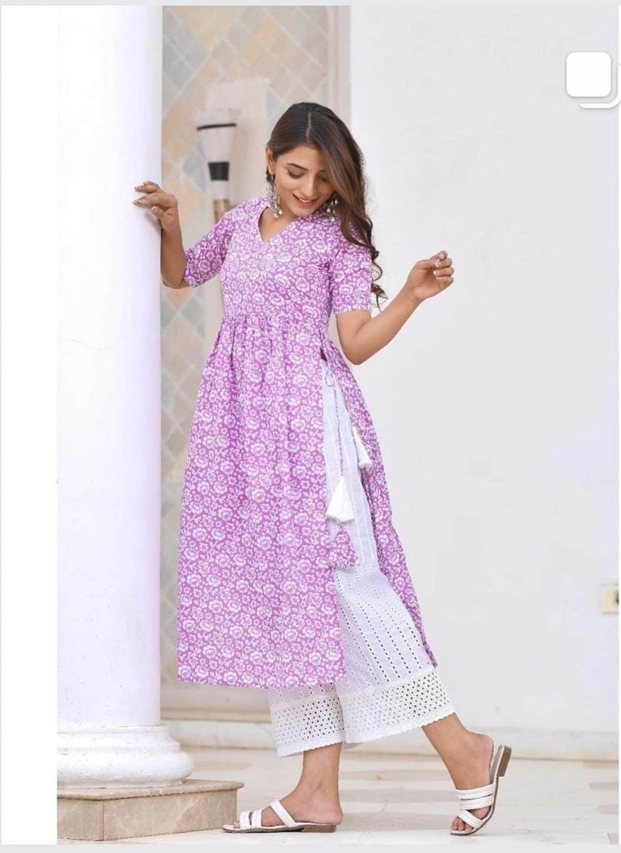 Pink Flared A-Line Pure Cotton Women's Kurta – Phabrica