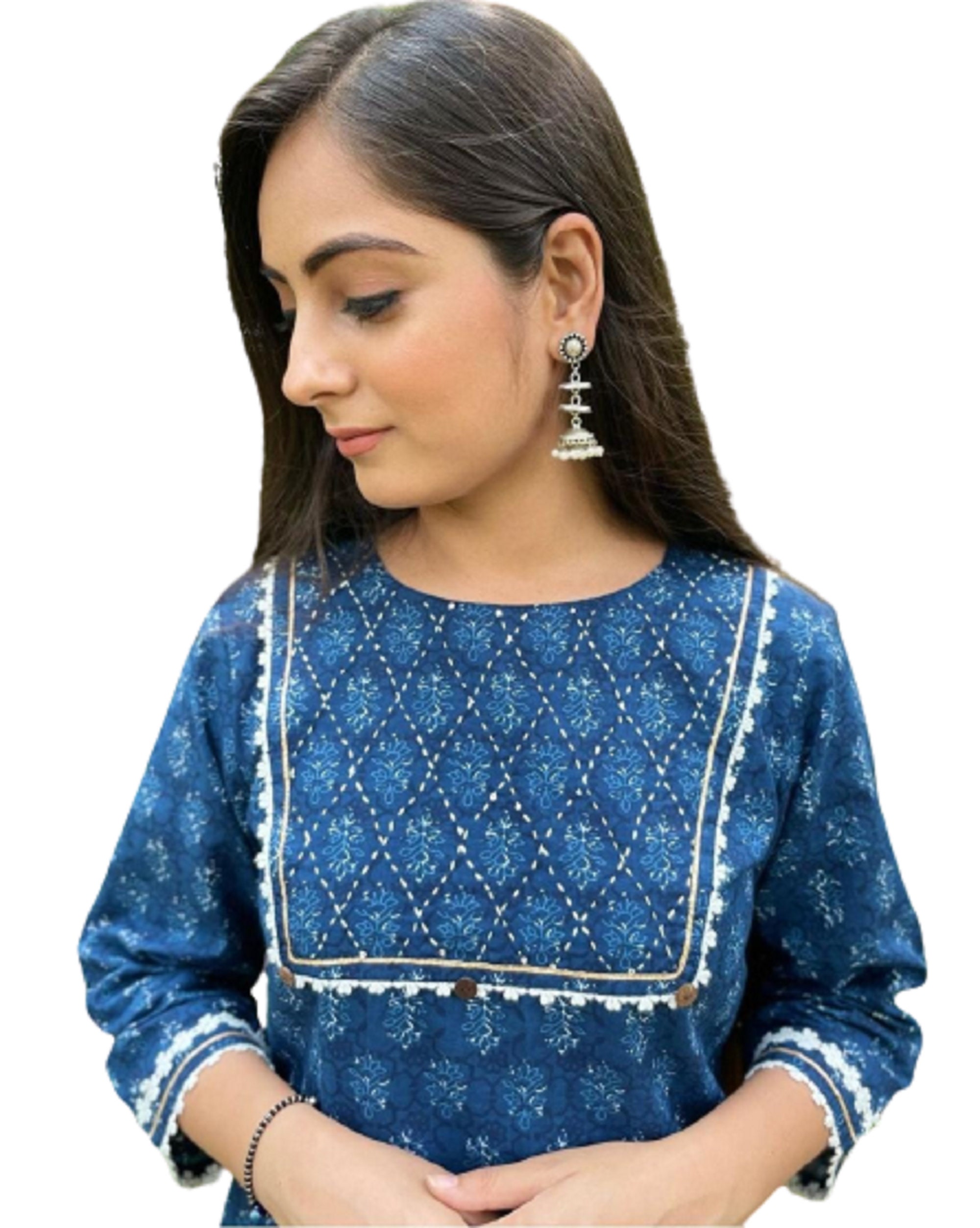 Blue kurti with pants sales