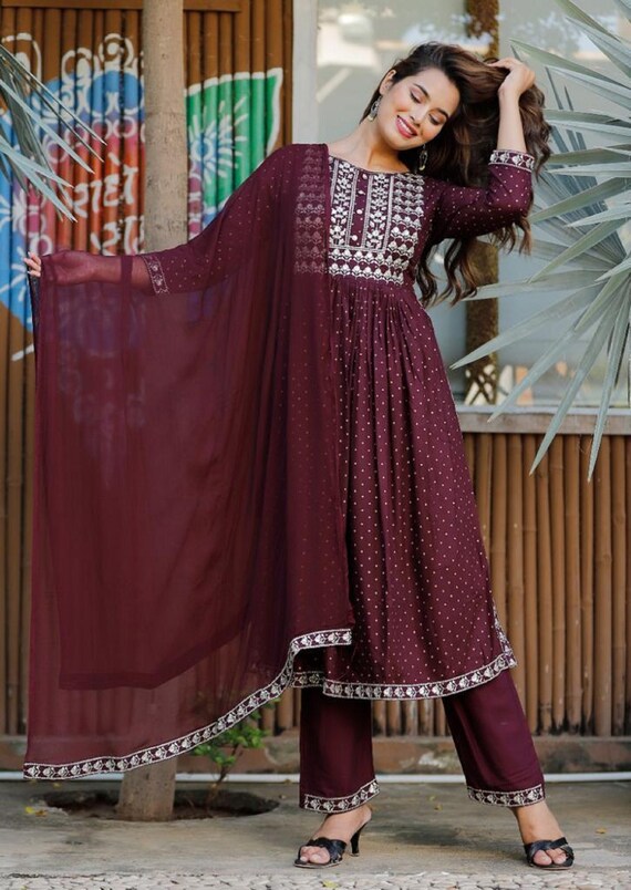Buy Diwali/christmas/wedding Special.indian Printed Straight Long Kurti  With Skirt and Dupatta,women Special Anarkali Kurti,gift for Her,rayon  Online in India - Etsy