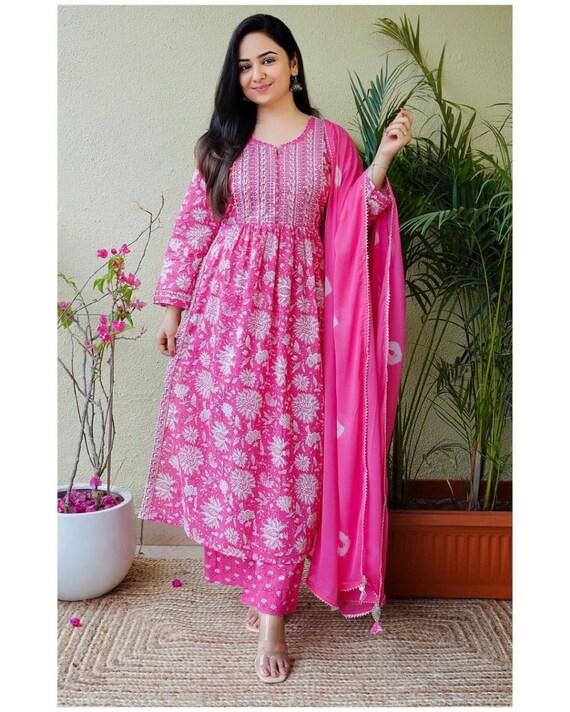 Cotton anarkali hotsell with palazzo