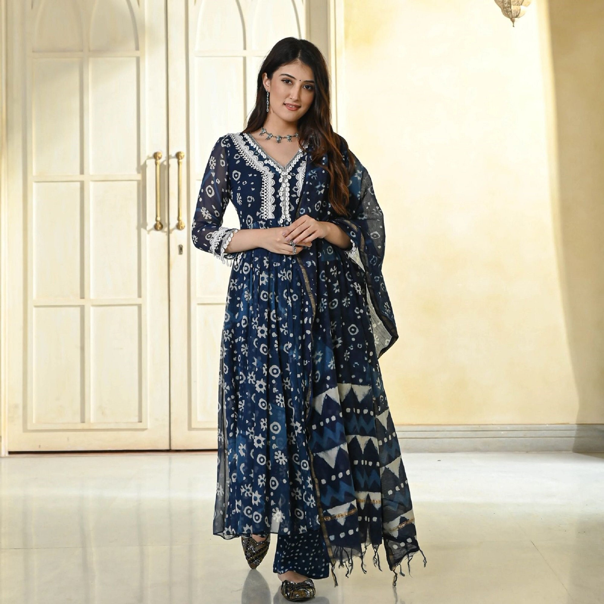 Women Cotton Lagi Bollywood Color Dark Blue Indian Churidar