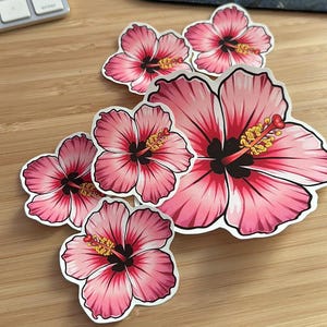 Hibiscus kiss-cut stickers, laptopsticker, vinylsticker, decor strandthema | Digitale palmboom