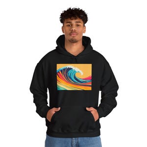 Art Wave Hoodie | Unisex Sweatshirt | Colorful Sweatshirt | Abstract Design Hooded Sweatshirt | Surf Clothing