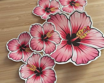 Hibiscus Kiss-Cut Vinyl Stickers | Tropical Beach Decor, Set of 3