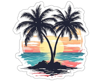 Vinylsticker tropische palmbomen – sticker strand zonsondergang