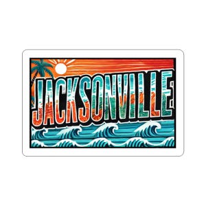 Carte postale avec autocollants Jacksonville, Thème de la plage coloré, Stickers colorés à découper, Pack d'autocollants de voyage, Stickers album, Stickers ordinateur portable, Voiture