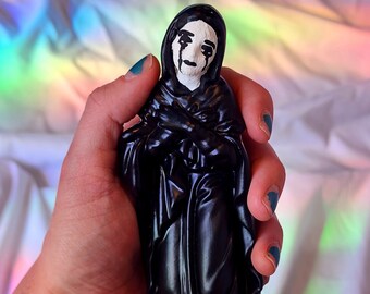 Hand Painted Altar Figurine, Upcycled Virgin Mother Mary Figure, Goth Pagan Witchy Supplies