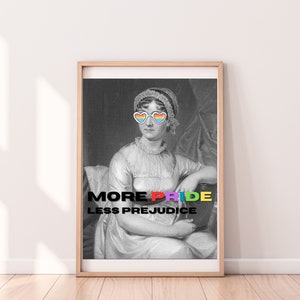 Jane Austen Pride and Prejudice, LGBTQIA+, Poster, Classroom Decor, PRIDE MONTH, Literary, Authors, Puns, More Pride Less Prejudice, Ela