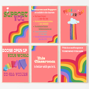 PRIDE Digital Classroom Posters, printable, diversity, equity, inclusion, colorful, growth mindset, acceptance, LGBTQIA+ History