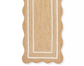 Natural Jute Runner Rug, Scalloped Runner Rug, Bohemian Scallop Rug, Area Jute Rug, Scalloped Jute Rug, Jute Scallop Rug, Custom Rug
