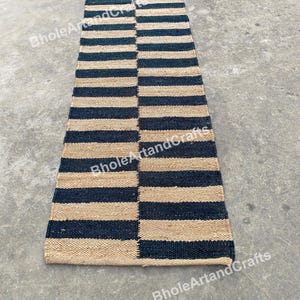 Handmade Striped Hemp Jute Rug: Bohemian Woven Area Rug