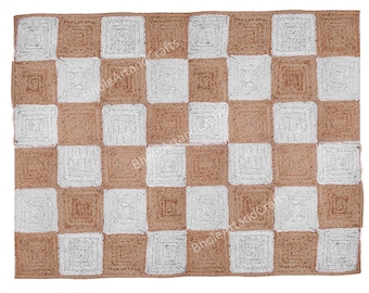 Natuurlijk jute geschulpt tapijt, boho coquilletapijt, natuurlijk jute tapijt, boho decortapijt, karpet, handgeweven jute tapijt, tapijt aangepast formaat