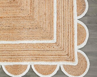 Scalloped Jute Rug, Scalloped Area Rug, Bohemian Scallop Rug, Natural Jute Area Rug, Jute Rug Rectangular, Jute Scallop Rug, Custom Rug