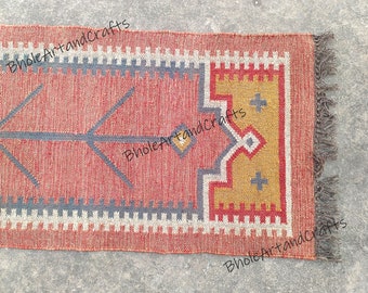 Alfombra Kilim Runner hecha a mano para decoración del hogar / lana tejida a mano y corredor de yute, alfombra Boho, alfombra Kilim vintage, corredor Kilim personalizado, 2x8, 2x10 pies