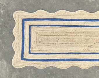 Natural Jute Runner Rug, Scalloped Runner Rug, Bohemian Scallop Rug, Area Jute Rug, Scalloped Jute Rug, Jute Scallop Rug, Custom Rug