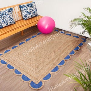 Natural Scalloped Jute Rug, Scallop pattern Rug, Natural Rug, Hand braided Rug, Area Rug, Handwoven Jute Rug, Custom Rug, Decorative Rug